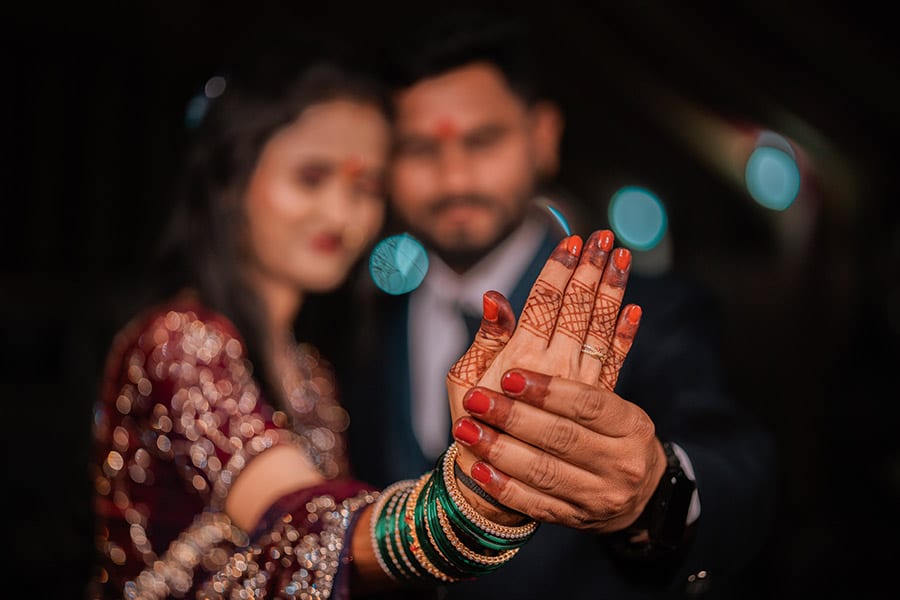 Ring ceremony close-up or couple portrait, square